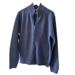 New Emozioni Uomo Men’s Wool Blue Knit‎ Cardigan Sweater Jacket Zip Ribbed Large